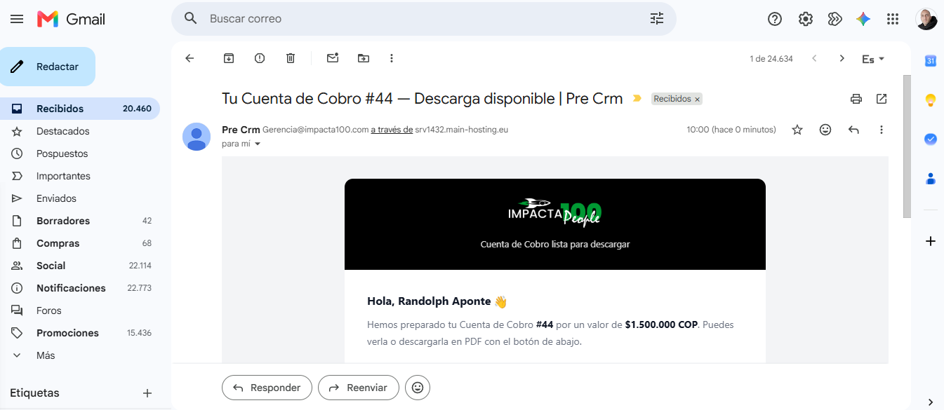 Email enviado al cliente